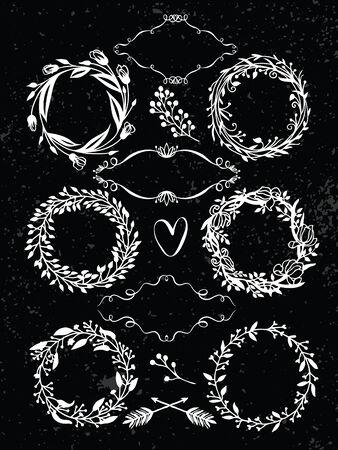 Decorative design elements, some floral frames and vignettesのイラスト素材