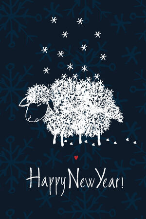 Happy New year design card with sheep and snowflakeのイラスト素材