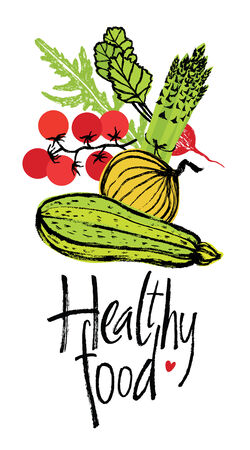 Healthy food design card with natural fresh vegetablesのイラスト素材