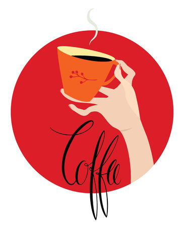 Female hand with a cup of coffee design cardのイラスト素材