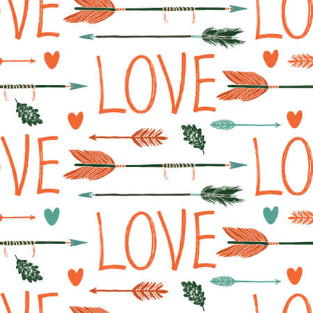 Love background with arrows and leavesのイラスト素材