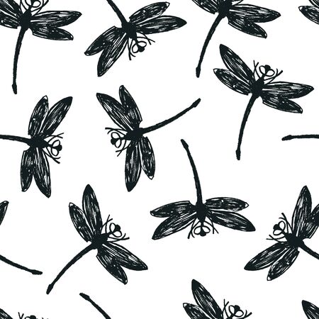Black Dragonflies Seamless pattern Brush textureのイラスト素材