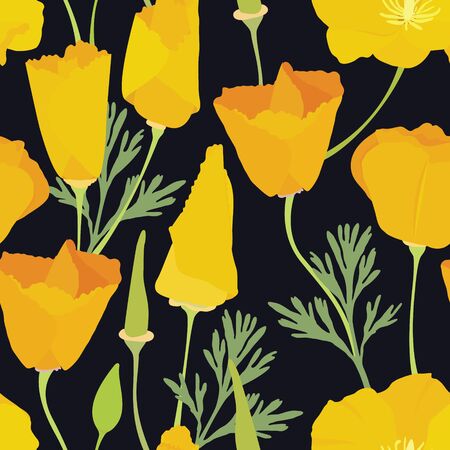 Beautiful yellow flowers Colorful seamless pattern Flowering meadowのイラスト素材