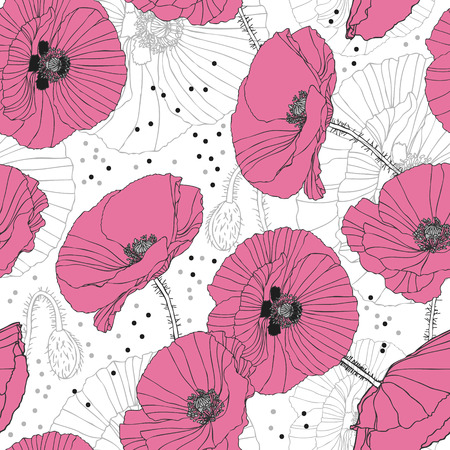 Delicate pink poppies Seamless pattern Blossom flowersのイラスト素材