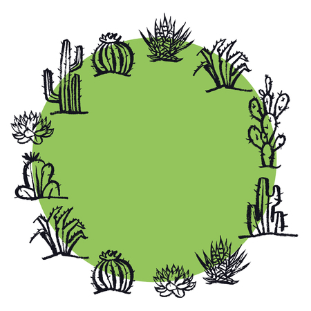 Cactus Round frame Vector illustration setのイラスト素材
