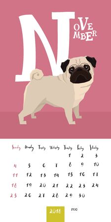 Vector calendar 2018 November Pug Geometric styleのイラスト素材