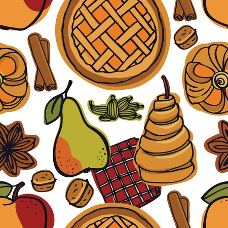 Fresh Bakery Pears, Apples and spice Seamless pattern setのイラスト素材