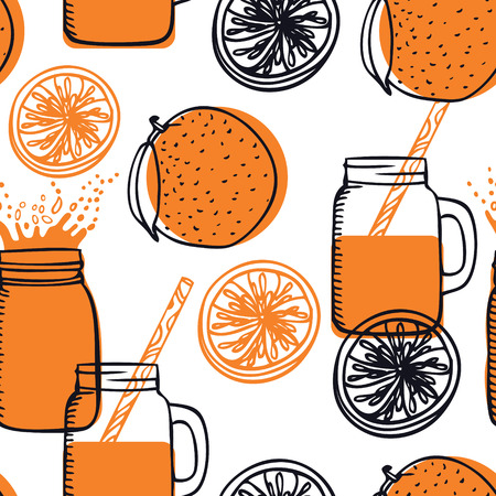 Fresh Orange smoothie Jar Drinking Glasses with Handle Seamless pattern setのイラスト素材