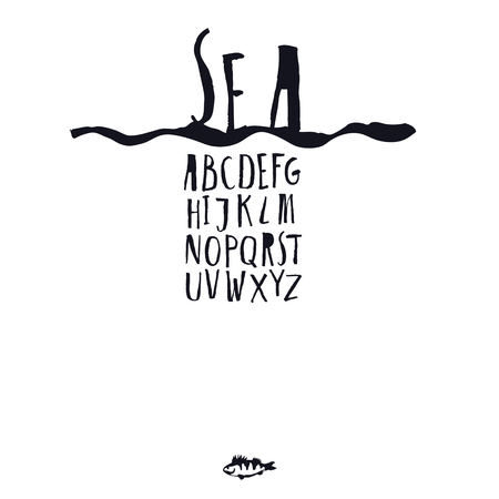 Sea alphabet Vector illustration Sketch style Hand drawn setのイラスト素材