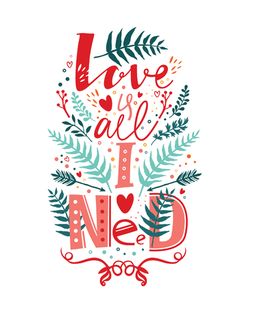 Love is all I need Vector lettering Colorful handwritten font setのイラスト素材