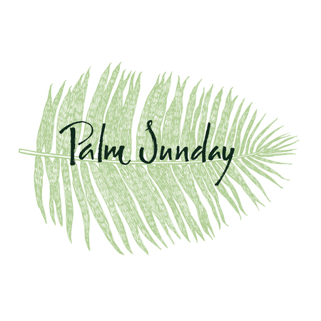 Palm Sunday Green leaf Calligraphy card Hand lettering Vector illustration setのイラスト素材