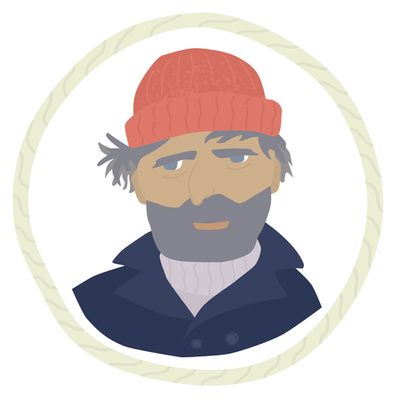 An bearded sailor wearing navy pea coat and red hat Vector illustration setのイラスト素材