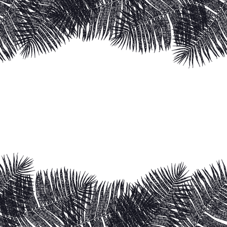 Frame of black palm leaves Hand drawing illustration setのイラスト素材