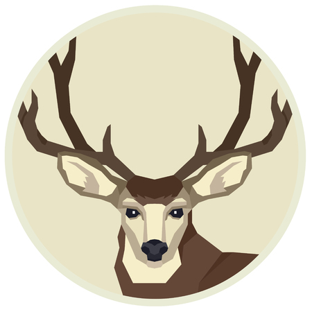 Wild animals Vector illustration of a mule deer Round frame Geometric style setのイラスト素材