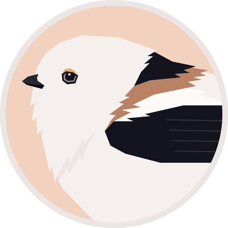 Birds collection A Shima Enaga Vector illustration of long-tailed tit found living on the island Hokkaido, Japan Round frame setのイラスト素材