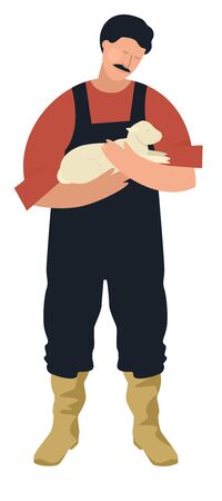 Farming today Farmer holding a newborn lamb Organic farm Cartoon Flat Vector Isolated object setのイラスト素材