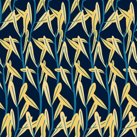 Hand drawn floral seamless pattern Yellow leaves on blue background setのイラスト素材