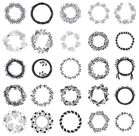Vector illustration Floral design elements Round frames setのイラスト素材