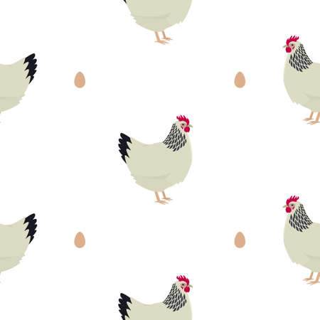 Chicken and eggs Seamless pattern Flat vector illustration Poultry farming setのイラスト素材