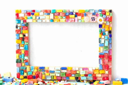 Photo frame decorated with colorful mosaic glassの写真素材