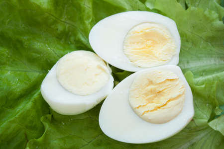 Boiled egg sliced in half 