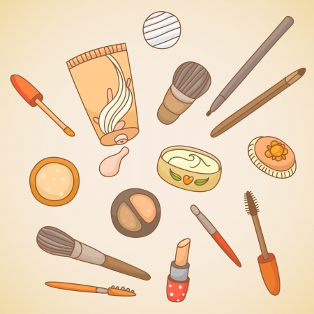 Cosmetics for make up. Hand drawn style.のイラスト素材