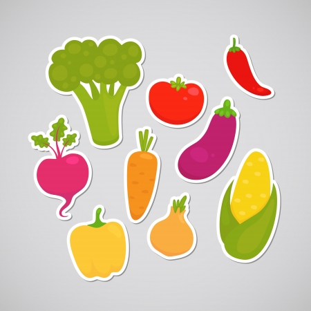 Vegetable  broccoli, carrot, tomato, pepper, onion, chili, eggplant, corn, beet のイラスト素材