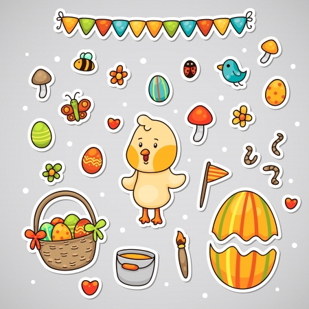 Sticker with the Easter chick, set のイラスト素材