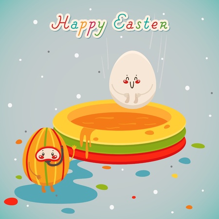 Happy holidays with Easter eggs. Greeting cardのイラスト素材