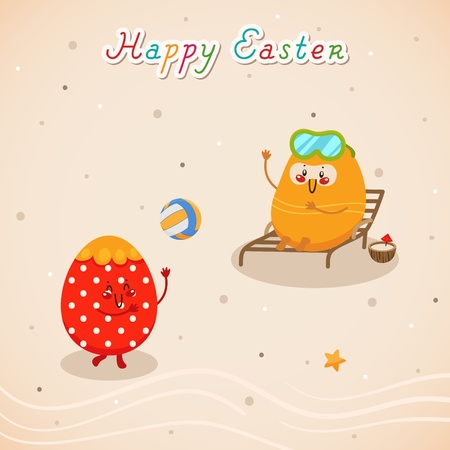 Happy holidays with Easter eggs. Greeting cardのイラスト素材