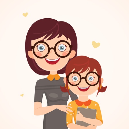 Clever mother and daughter  Happy familyのイラスト素材