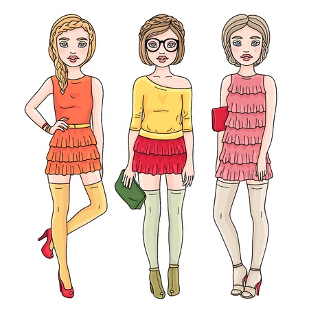 Fashion romantic girls  Hand drawn style のイラスト素材