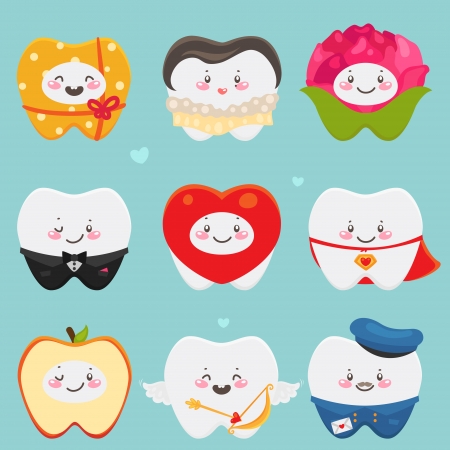 Teeth  gift, lady, flower, gentleman, heart, Super Love, apple, amour, postmanのイラスト素材