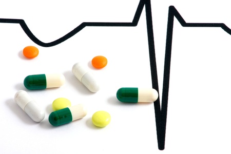 Macro of pills lying on ECG diagramの写真素材