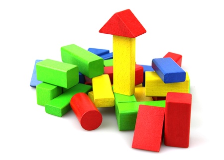 Wooden building blocks isolated on white backgroundの写真素材