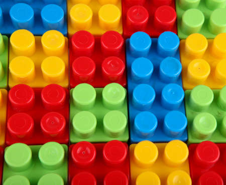 Plastic building blocks on a white backgroundの写真素材