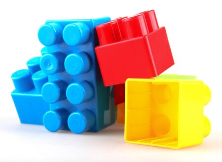Plastic building blocks on a white backgroundの写真素材