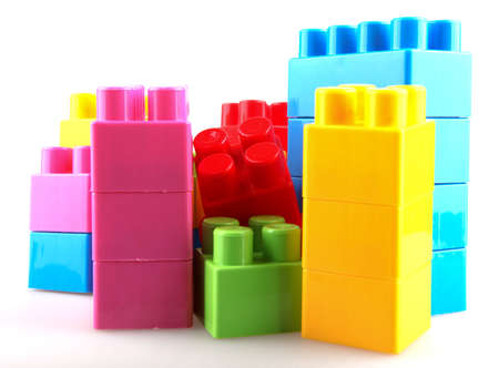 Plastic building blocks on a white backgroundの写真素材