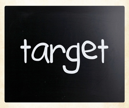 "Target" handwritten with white chalk on a blackboardの写真素材
