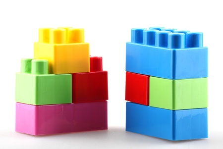 Plastic building blocks isolated on white background.の写真素材