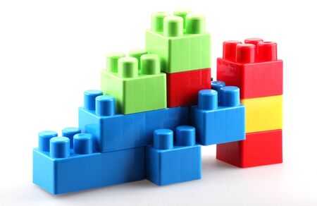 Plastic building blocks isolated on white background.の写真素材