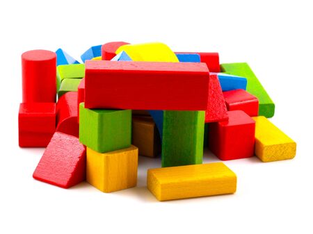 Wooden building blocks isolated on white background.の写真素材