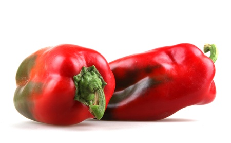 Red chilli peppers on white background.の写真素材