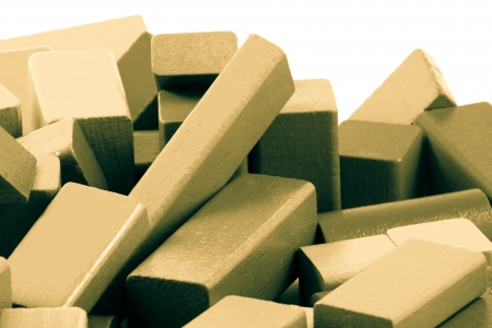 Wooden building blocks isolated on white background.
