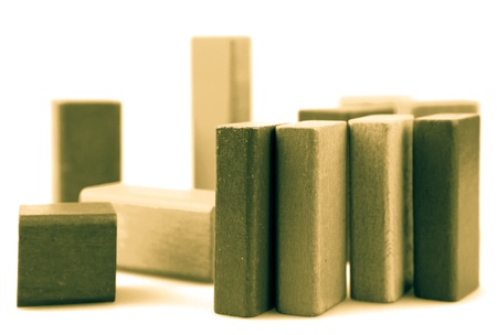 Wooden building blocks isolated on white background.の写真素材