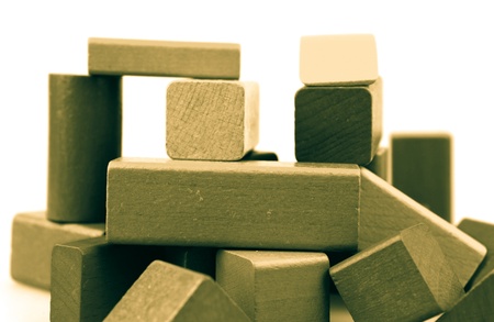 Wooden building blocks isolated on white background.の写真素材