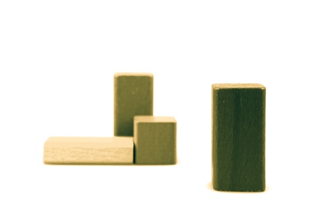 Wooden building blocks isolated on white background.の写真素材