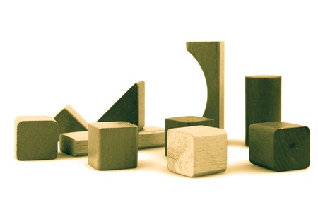 Wooden building blocks isolated on white background.の写真素材