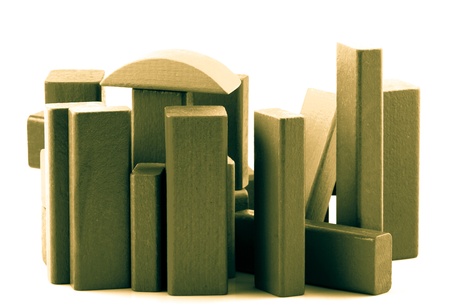 Wooden building blocks isolated on white background.の写真素材