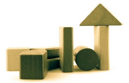 Wooden building blocks isolated on white background.の写真素材